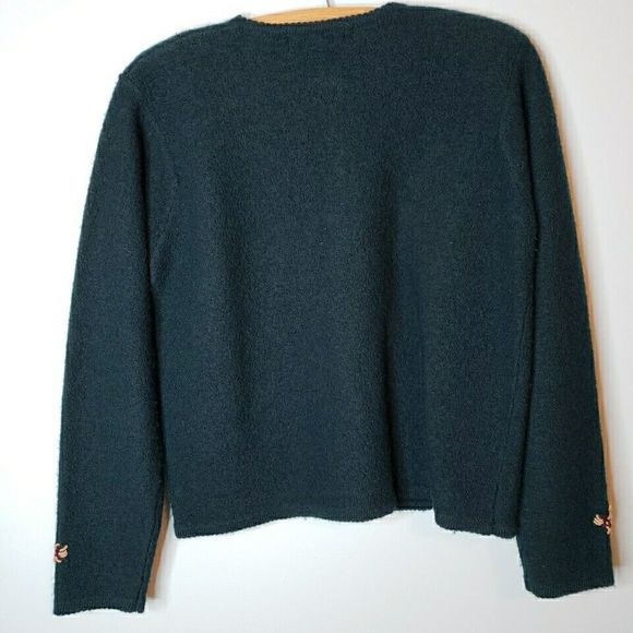 Karen Scott Sweater Womens Button Up Embroidered Wool Cardigan Green Size Medium - Picture 6 of 10